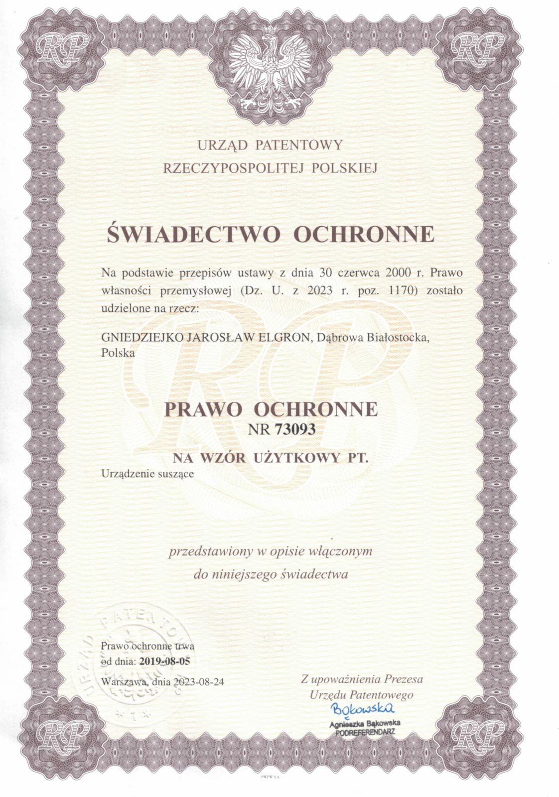 Świadectwo ochronne